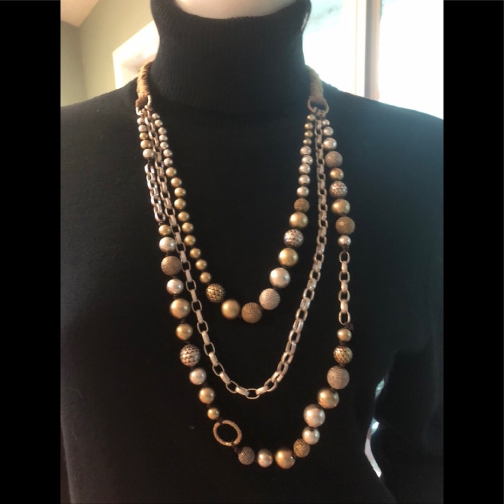 Multi Layered gold necklace elegant three strand necklace with gold tone…